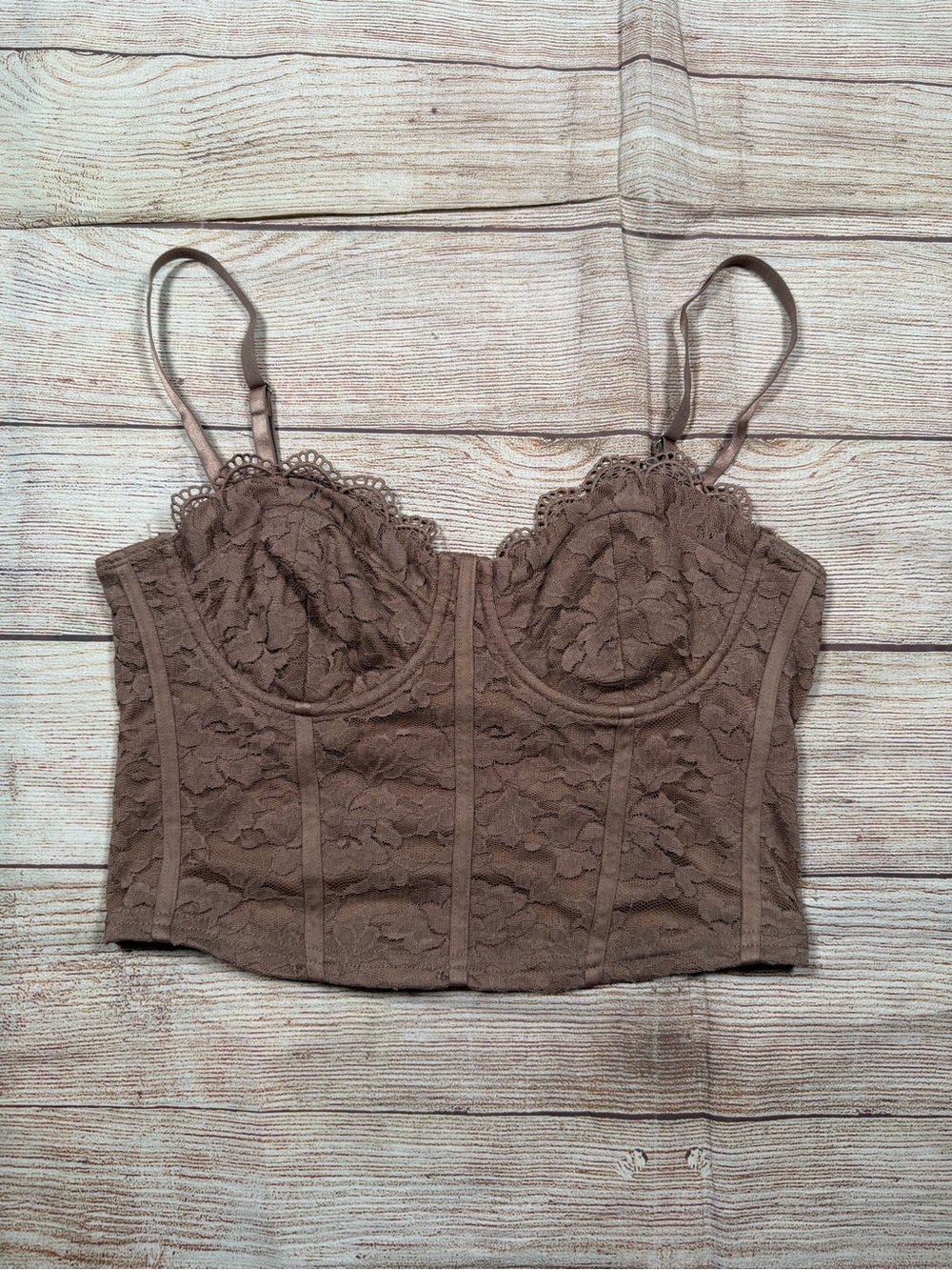 Brown Lace Coquette Fairygrunge Sheer Back Bustier Crop Top